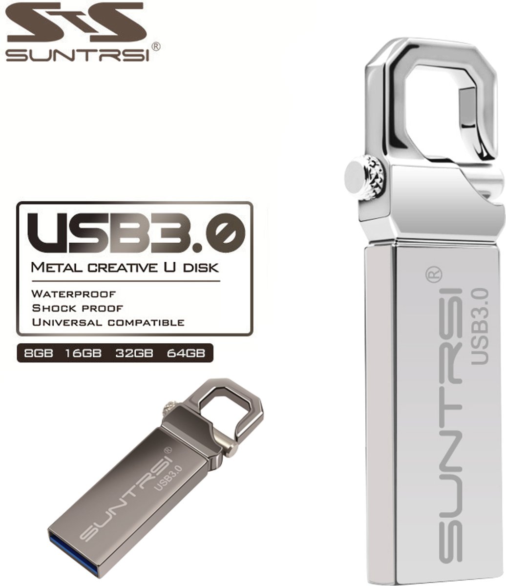 Sleutelhanger 3.0 USB Stick 32 GB + Micro Usb Adapter | USB Stick 3.0 Sleutelhanger | Gunsmoke kleur